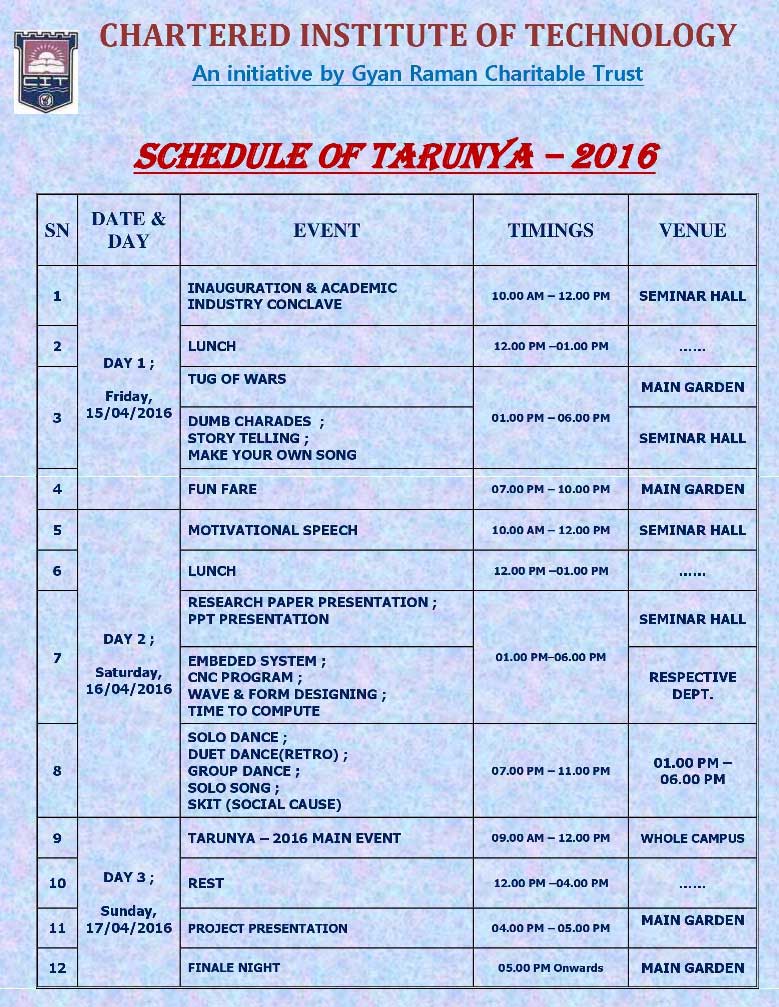 tarunya-2016-schedule