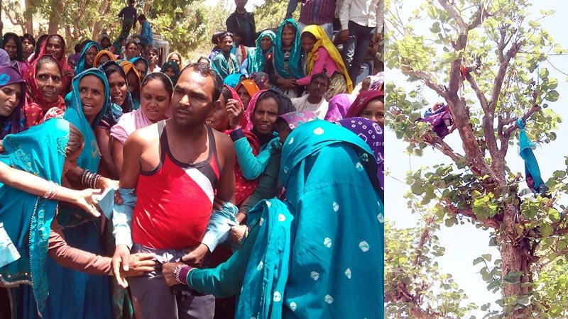 पेड पर फांसी पर लटक आत्म हत्या करने की दी चेतावनी, शराब बंदी के लिये किया रास्ता जाम