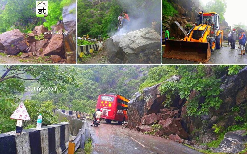 Broken hills cleared from road to Mount Abu, It may rain more for next 36 hours