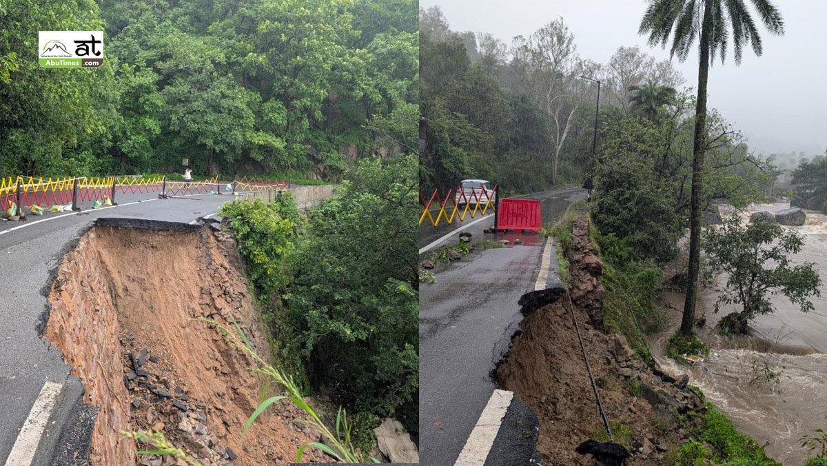 माउंट आबू मुख्य मार्ग पर 2 जगह टूटी सड़क, यातायात हुआ प्रभावित