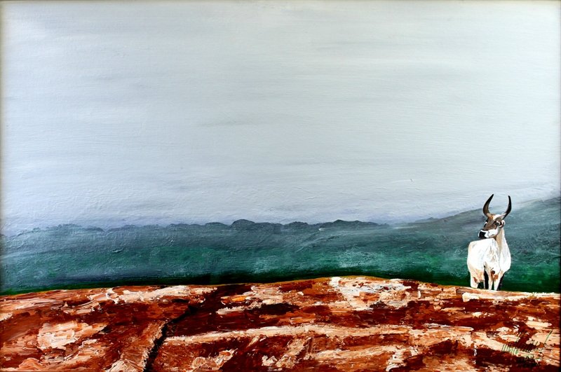'COW' on canvas by Dr. Arun Sharma