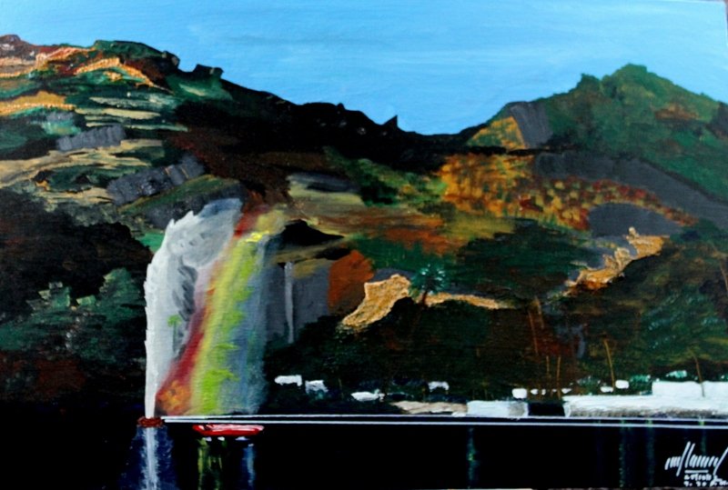 Nakki Lake Fountain & Rainbow on Canvas: Dr. Arun Sharma