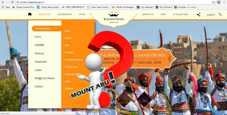 Why Mount Abu is not listed under Tourist Destinations on Rajasthan Tourism Website